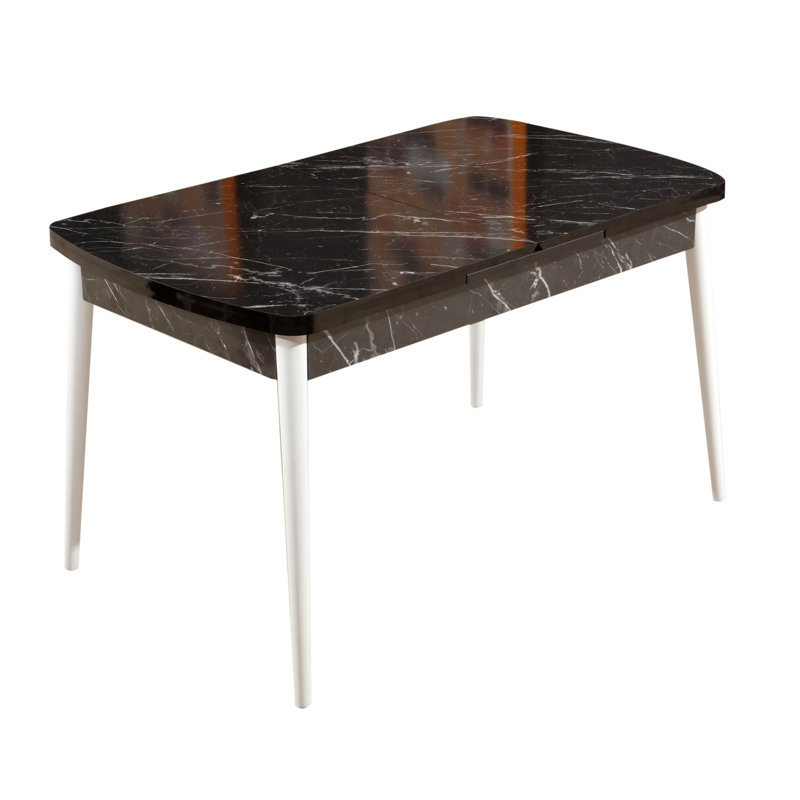 Extendable Dining Table, White, Black