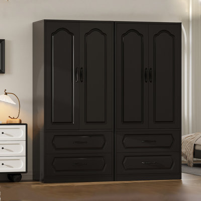 Wardrobe Armoire Closet With 4 Door, 4 Drawers And 2 Hanging Rods, Wooden Closet Storage Cabinet For Bedroom by Latitude Run