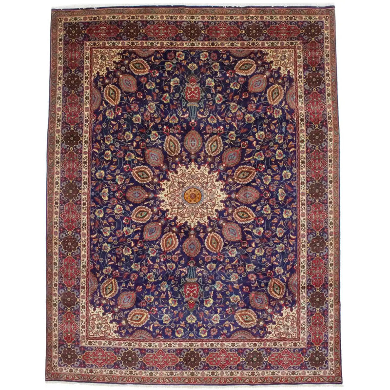 Tapis oriental rétro vintage mauve-bleu marine 10 x 13