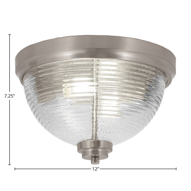 Elisabetta 12" Flush Mount, 2-Bulbs Shown In Brushed Nickel Finish With Smoke Ribbed Glass