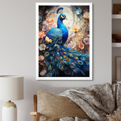 Woodsum Blue Coral Indian Art Dancing Peacock I - Art mural indien