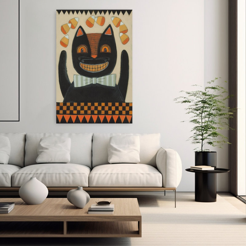 Art d'Halloween chat contemporain noir, H 60 po x l 40 po