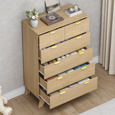 Fluted 6-Drawer Dresser, 46" Tall with Metal Handles, Modern TV Stand & Storage Organizer, for Bedroom, Living Room by Corrigan Studio