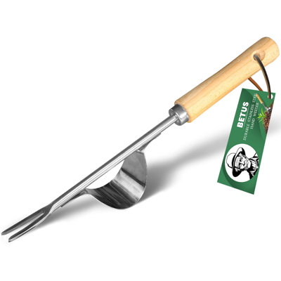 Désherbeur manuel à main Betus - Base à levier anti-flexion pour un désherbage super facile et un creusage plus profond - Acier chromé robuste - Outil d'extraction de pissenlit compact pour pelouse et ferme