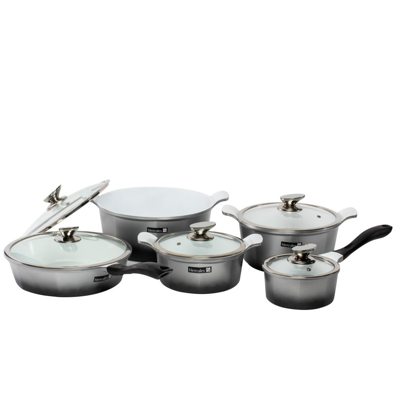 Hercules 10-Piece Non-Stick Aluminum Cookware Set with Glass Lids