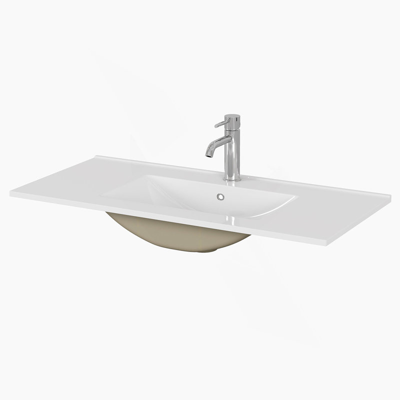 39.4-Inch White Ceramic Bathroom Sink, Fits 36-Inch Vanity,Pre-Drilled Faucet Hole,Modern Minimalist Design,Durable & Easy To Clean