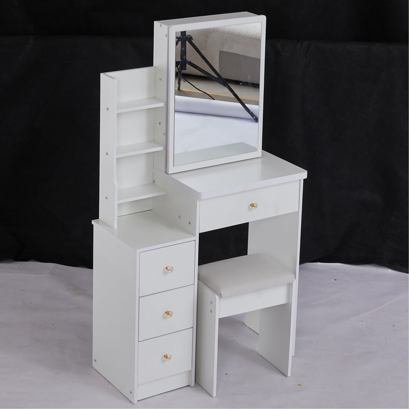 Ensemble d'armoire de chevet compact et élégant avec miroir extra large et rangement grande capacité, Blanc
