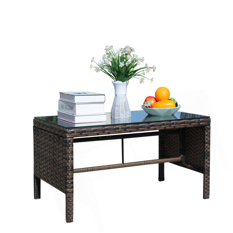 Outdoor Patio Furniture 1 Coffee Table With Clear Tempered Glass