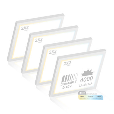 Luminaire troffer à écran plat DEL 4 lumières NUWATT, puissance et couleur sélectionnables 40W / 30W / 20W, CCT 3000K / 3500K / 4000K / 5000K / 6500K, 4400LM, 0-10V à intensité variable, 120V-277V, homologué ETL