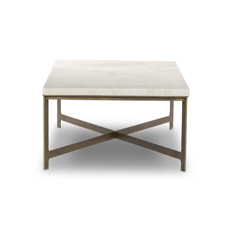 HAMMERED IRON Marble Coffee Table, White Marble Top/Black Base