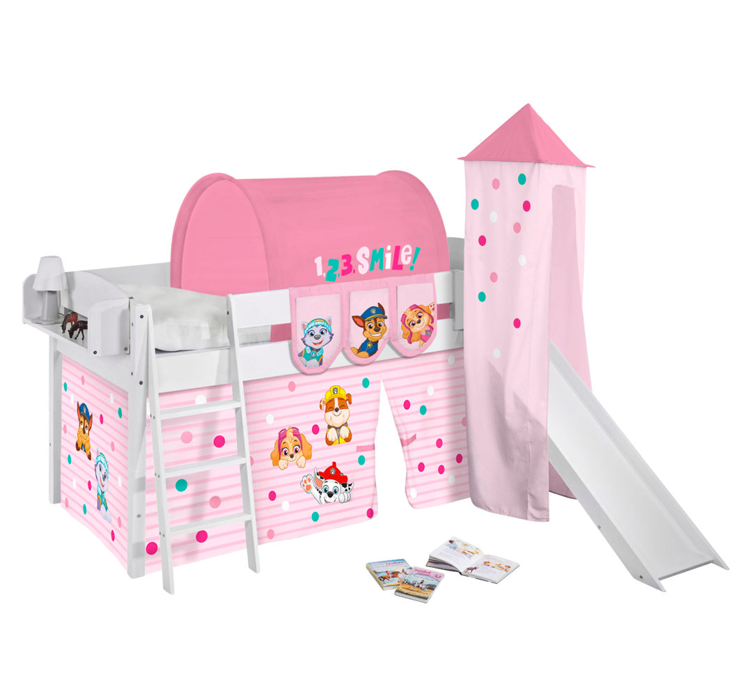 Hochbett IDA Classic mit Rutsche, Vorhang & Turm PAW PATROL ROSA Spielbett 200x90cm