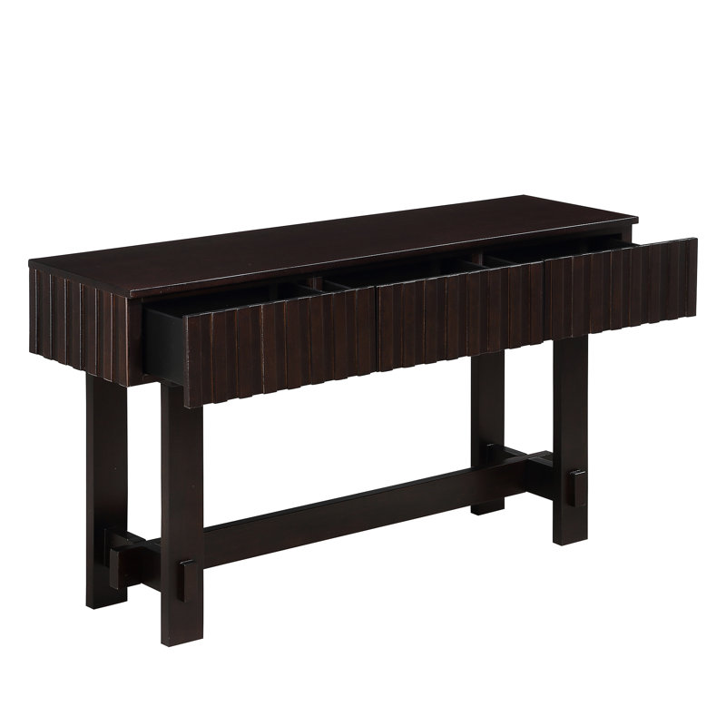 52 Inch Console Table With 3 Drawers, Mid Century . Solid Wood Legs, . Fits Living Room & Entryway Fluted Table, Inch. Pine Ideal For Bedroom