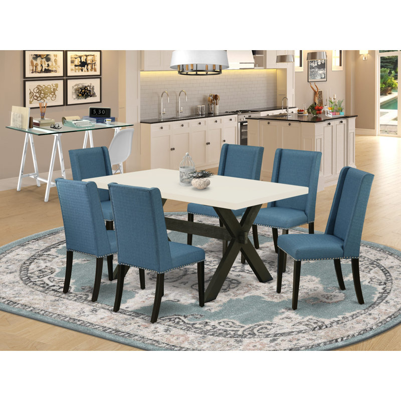 Ensemble de salle à manger en bois d'hévéa massif pour 6 personnes, 6 Pieces: Table, 4 Chairs, 1 Bench