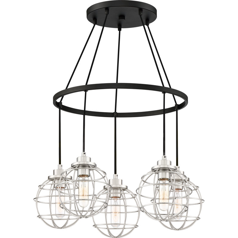 Cleland 5 - Light Steel Dimmable Wagon Wheel Chandelier