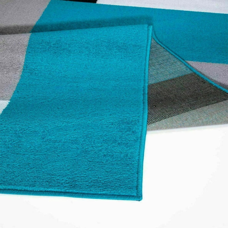 KILAS Teal Black Area Rug & Runner – Non-Slip Polypropylene Carpet for Hallway, Bedroom & Kitchen, Runner 60 x 220cm