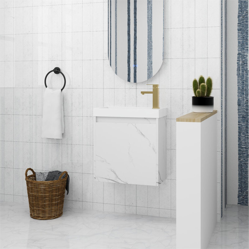 Jayvon 19.73 " W Wall Mounted Wall Mounted 1 Single Vanity Bathroom Vanity With Resin Top, White