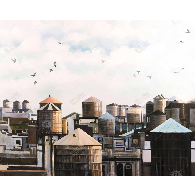 "Tours d'eau avec oiseaux" sur toile