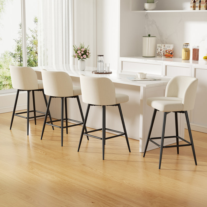 Tabouret de comptoir moderne pivotant rembourré avec structure en métal durable, Beige
