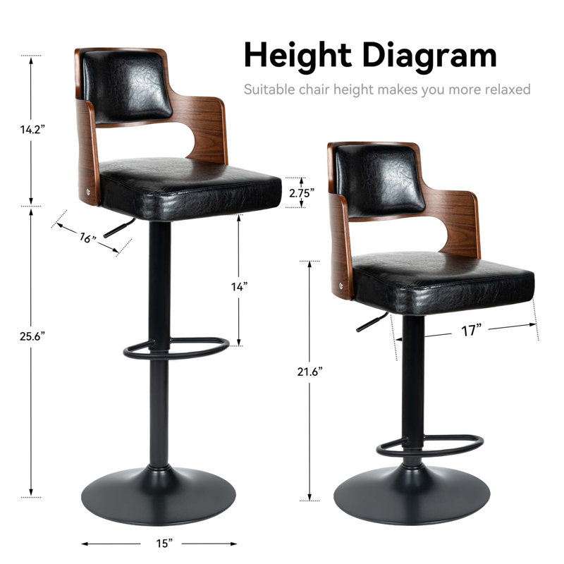 Ensemble de tabourets de comptoir en tissu noir d'inspiration Mid-Century, conception ergonomique avec sièges rembourrés confortables et structure en bois d'hévéa robuste