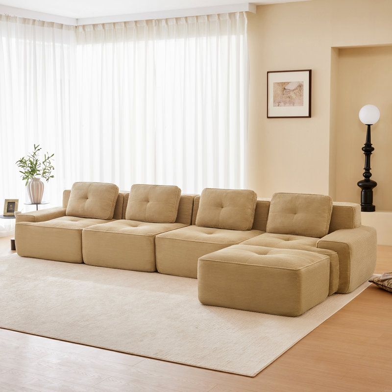 153" L-Shaped Modular Sectional Sofa, Brown