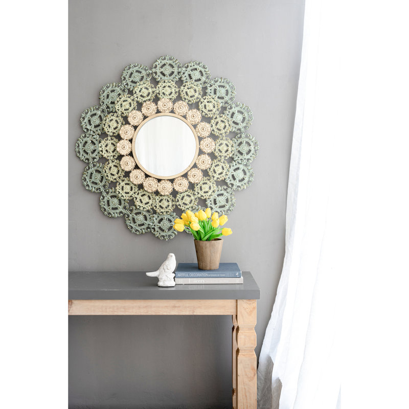 Miroir médaillon en fer forgé avec tentation florale
