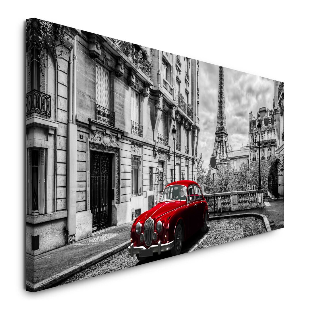 Leinwandbild Retro rotes Auto in Paris