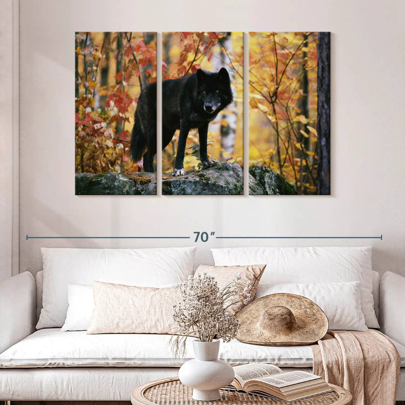 Autumn Black Wolf, 32" H x 50" W