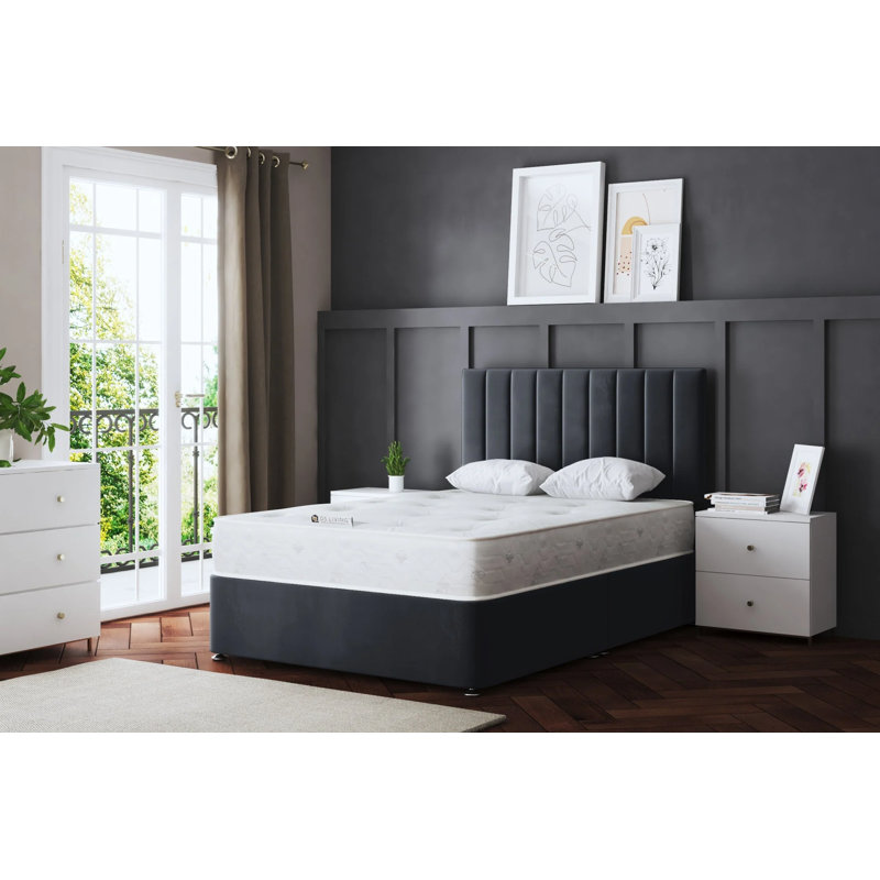 Amelia Upholstered Panel 4 Draw Divan Bed with Headboard, Grey, Double (4'6)