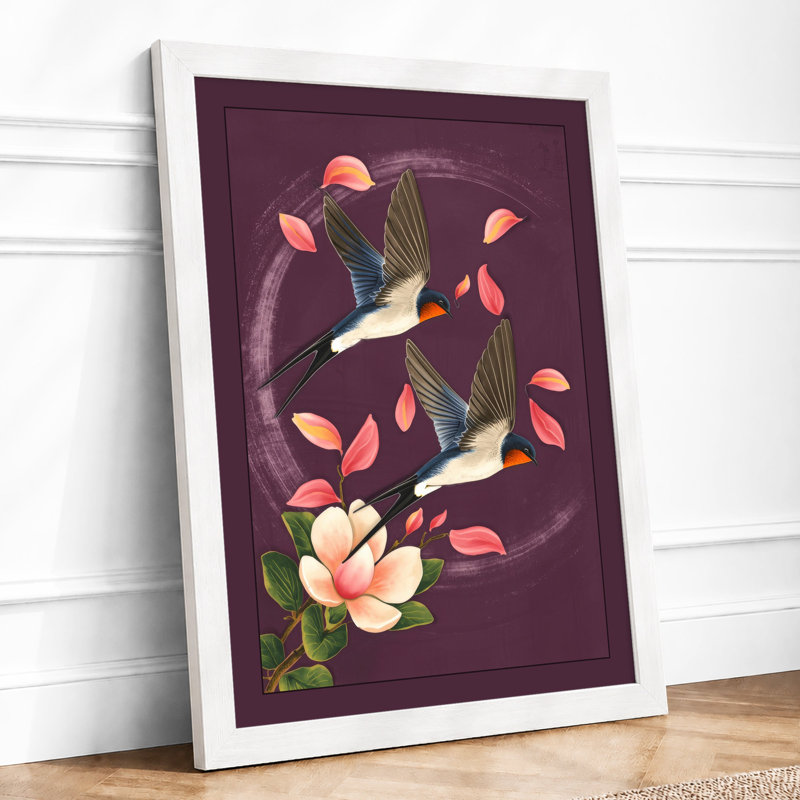 Wings Among Flowers Botanical - Framed Print, A2 - 59.4 x 42.0 cm, White