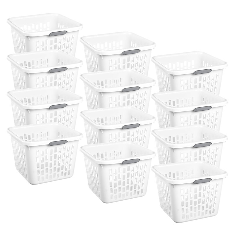 Sterilite Laundry Basket, 1.5 Bushel Plastic Hamper with Handles, 12 Pack, White