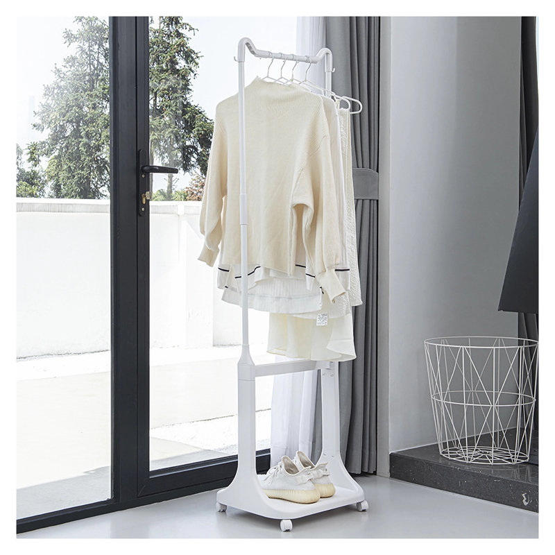 Trieur de panier à linge à 2 niveaux avec barre de suspension, chariot à linge sur roulettes avec roues amovibles - Organisateur de petit espace empilable pour dortoir, salle de bain, placard