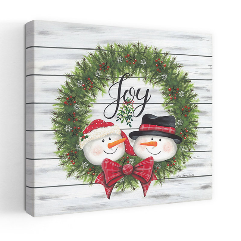 Joy Joy Snowman Wreath, art contemporain, H 18 po x l 18 po