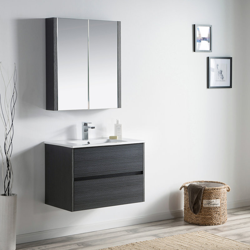 Meuble-lavabo simple 30 po avec lavabo en céramique et armoire à pharmacie, Gris argenté