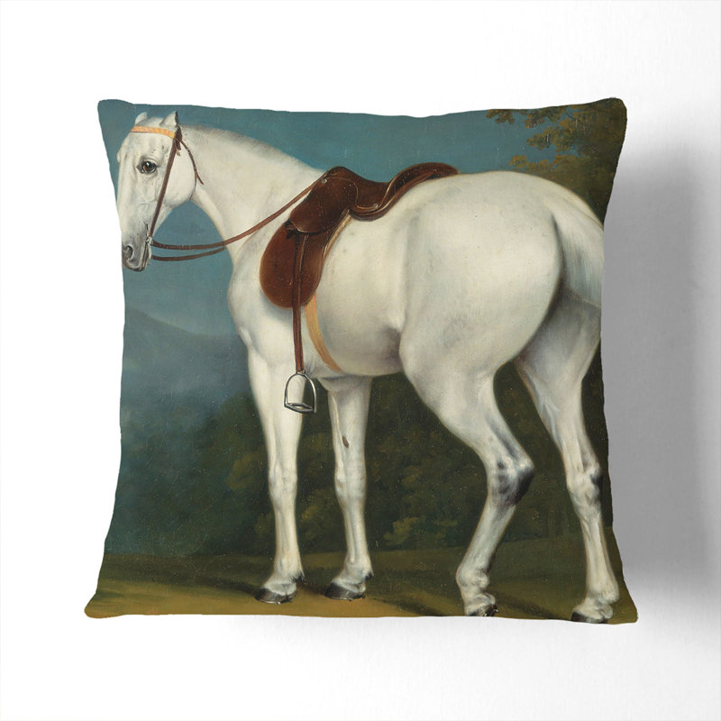 A Lady's Grey Hunter Horse Square Throw Cushion, White, 55cm H x 55cm W x 20cm D