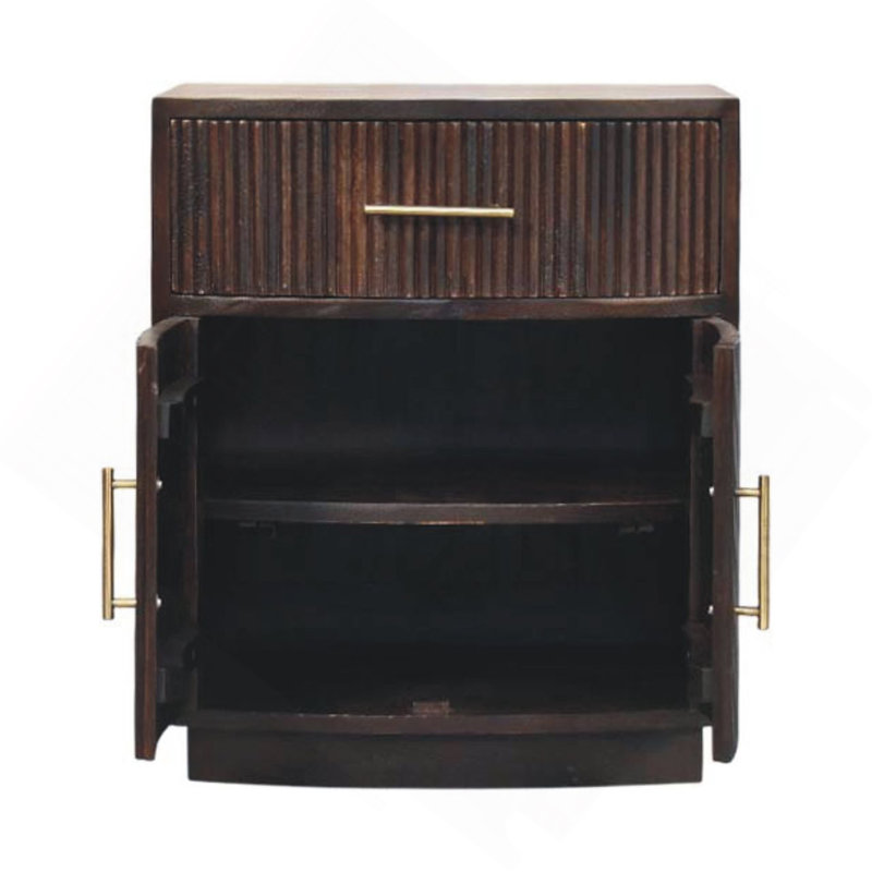 Solid Wood Milan Bedside,Brown,2-Doors,1-Drawers, Walnut