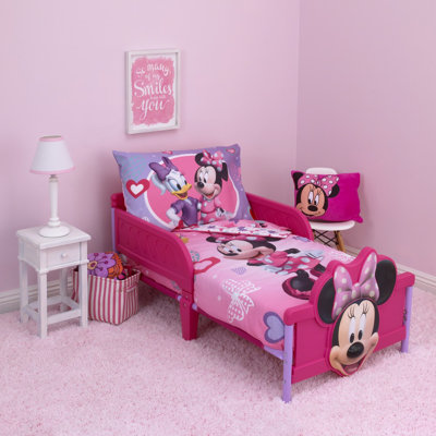 Minnie Mouse Hearts And Bows Reversible Characters 100% Polyester Toddler Bedding Set