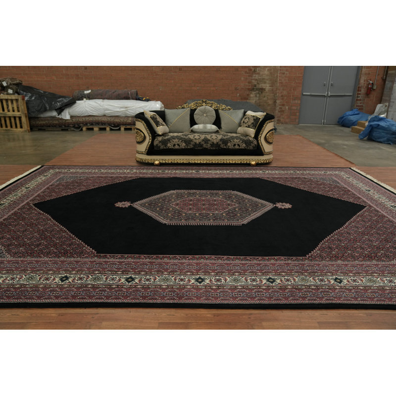 Luxurious Deep Black Traditional Oriental Large Rug 12x18
