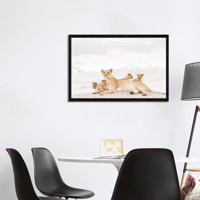 White Lioness & Cubs 1 Piece Wall Art on Canvas