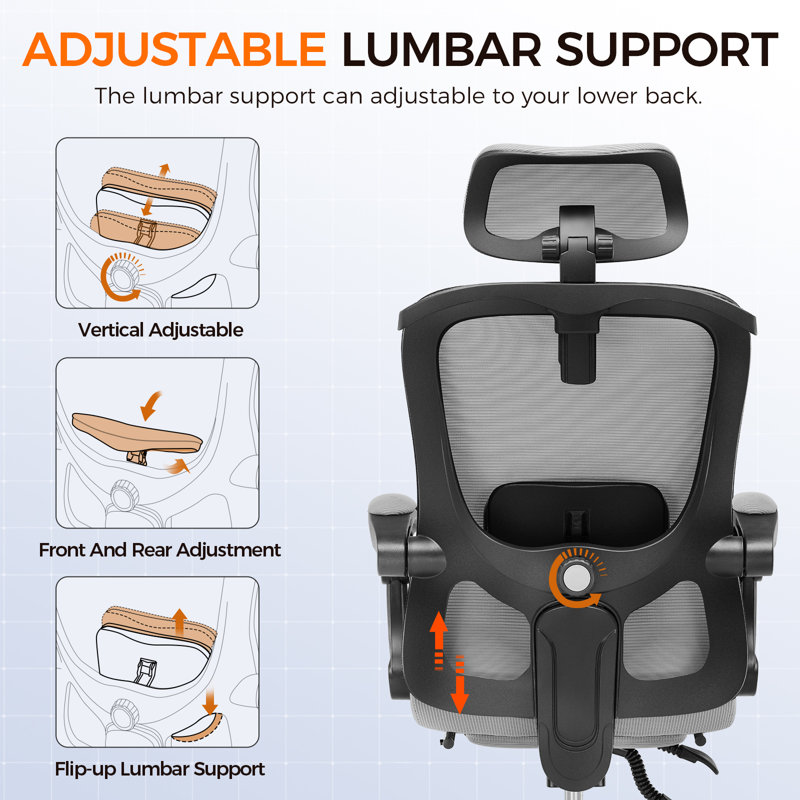 Hermann High Back Ergonomic Computer Chair 3D Adjustable Lumbar Support Comfy Breathable Reclining Mesh Hermann 3D Agjustable Headrest With Footrest Upgraded Linkage Armrest