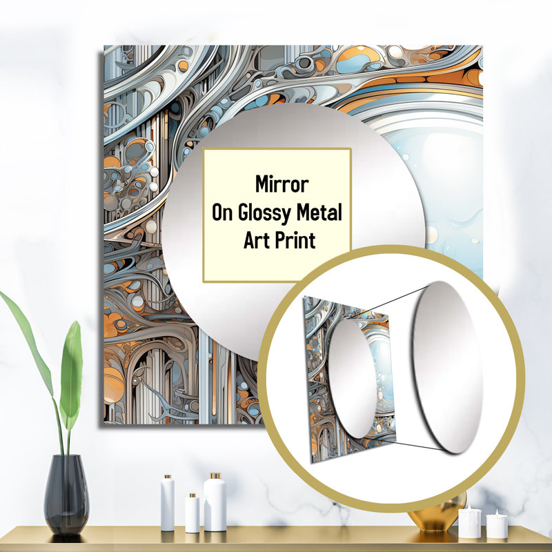 Tender Light Blue Floral Whirling Vision - Abstract Spirals Square Mirror Wall Decor For Bedroom, 23" x 23"