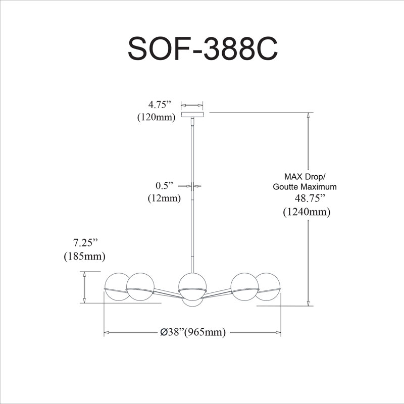 Lustre halogène 8 lumières Sofia, Noir mat / laiton vieilli