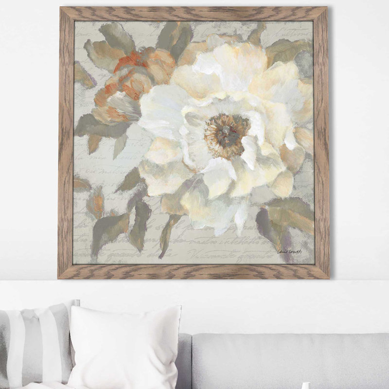Blooming Peony Lettre I par Lanie Loreth - Peinture, Cadre taupe délavé, H 25,5 po x l 25,5 po x P 1 po