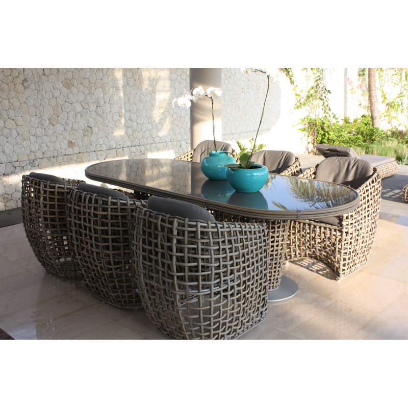 Dynasty Outdoor 7 - Piece Dining Set with Cushions, Canvas Canvas Sunbrella® Canvas, Kubu Mushroom