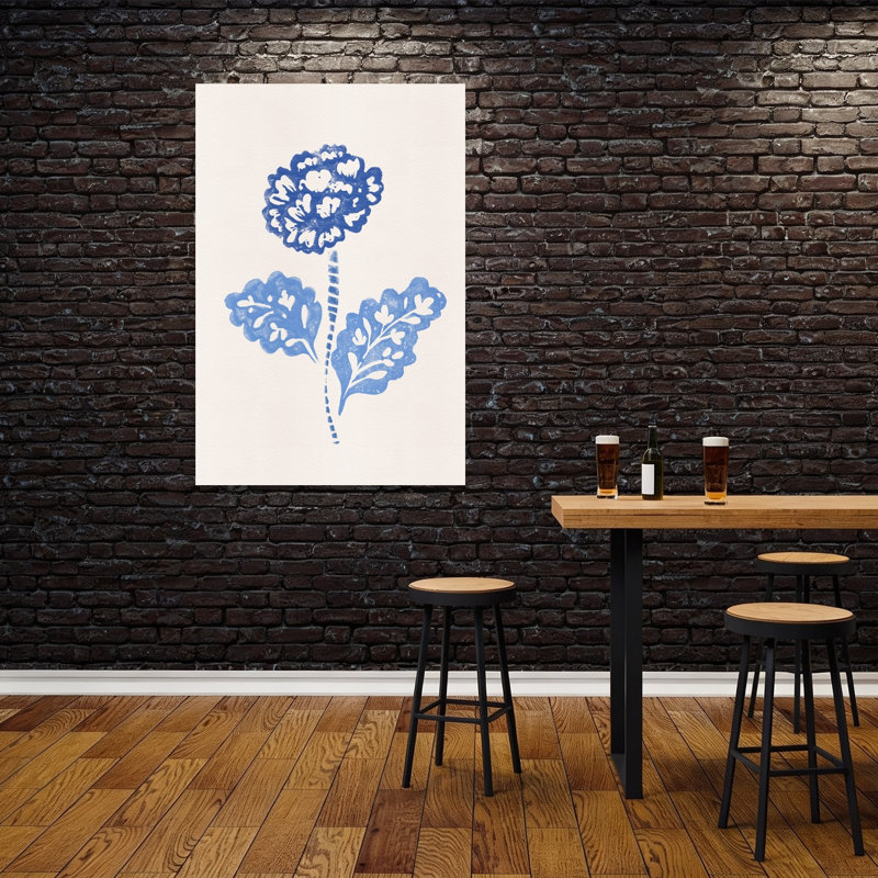 Indigo Botanical Bloom Abstract Contemporary Minimalist Flower Nature Wall Art Print 1 Piece Wrapped Canvas Wall Art
