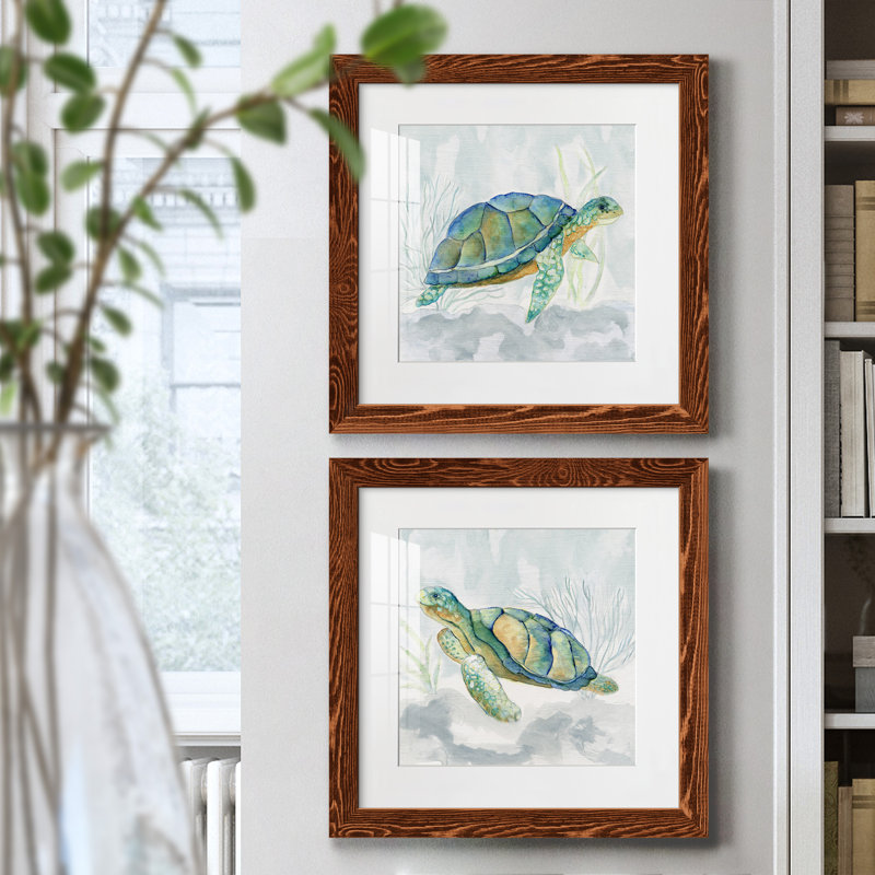 «Riding the Current I», ensemble de 2 peintures, Papier avec cadre érable, H 17 po x l 34 po x P 1,5 po