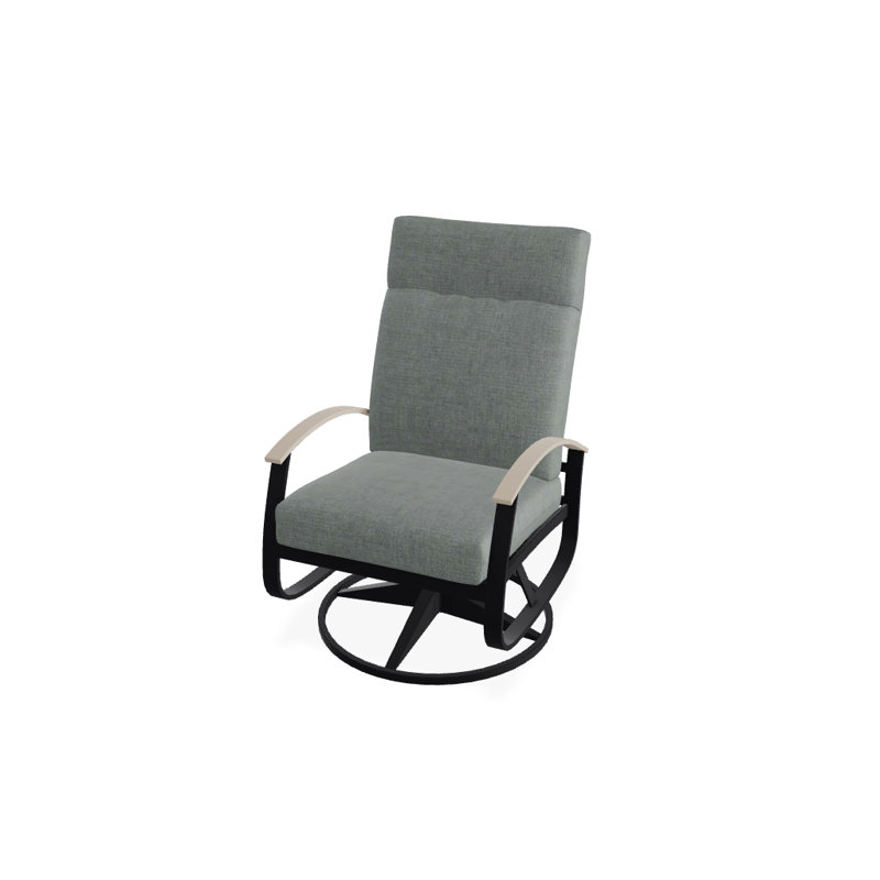 Belle Isle Outdoor Swivel Lounge Chair, Textured Black, Cabana Classic Black Stripe Sunbrella®, Desert P60