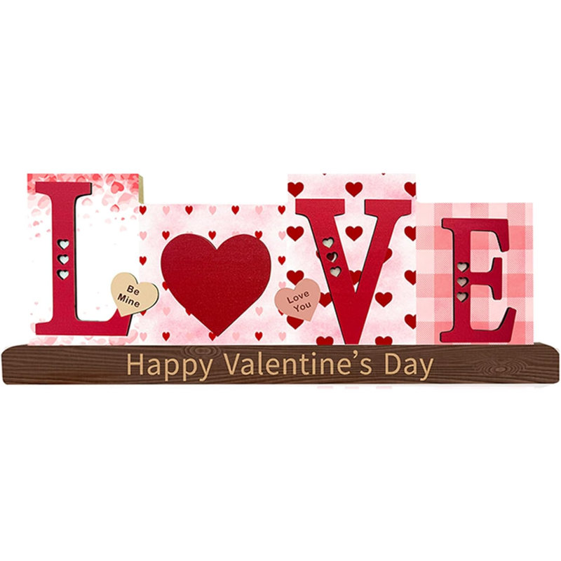 Décoration «Valentine» en bois pour la Saint-Valentin - plateau de table et plateau à niveaux