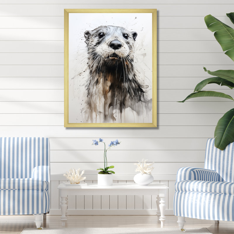 «Otter Playfulness Portrait II», reproduction sur toile, H 32 po x l 24 po, Encadrement doré