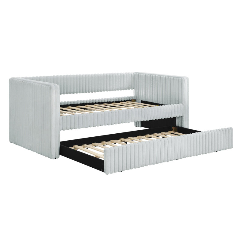 Lit de jour gris rembourré simple avec accoudoirs modernes pratiques et élégants, Gris clair, Double