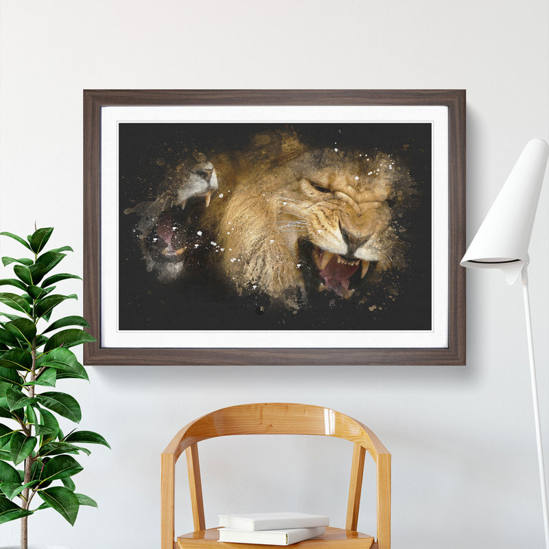 Two Lions - Picture Frame Graphic Art, Walnut, 27cm H x 36cm W x 2cm D
